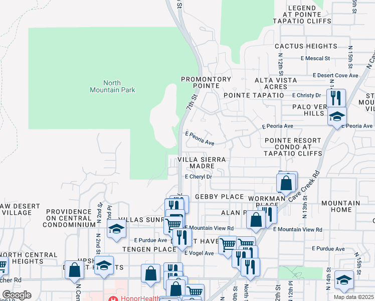 map of restaurants, bars, coffee shops, grocery stores, and more near 707 East North Lane in Phoenix