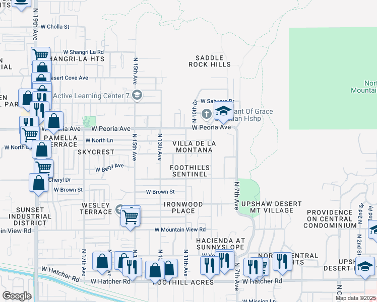 map of restaurants, bars, coffee shops, grocery stores, and more near 8 West Cochise Drive in Phoenix