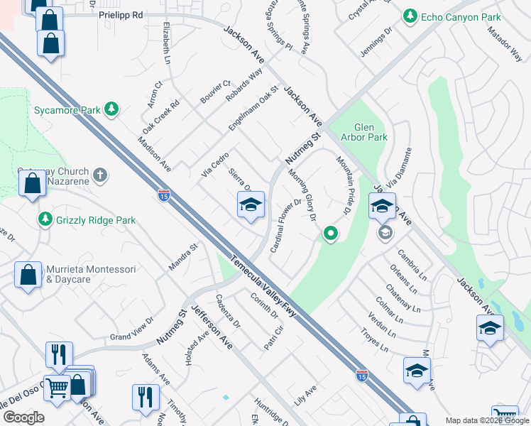 map of restaurants, bars, coffee shops, grocery stores, and more near 23836 Cork Oak Circle in Murrieta