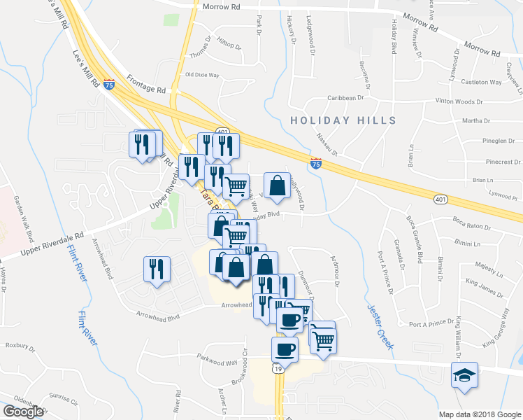 map of restaurants, bars, coffee shops, grocery stores, and more near 6383 Waikiki Way in Forest Park