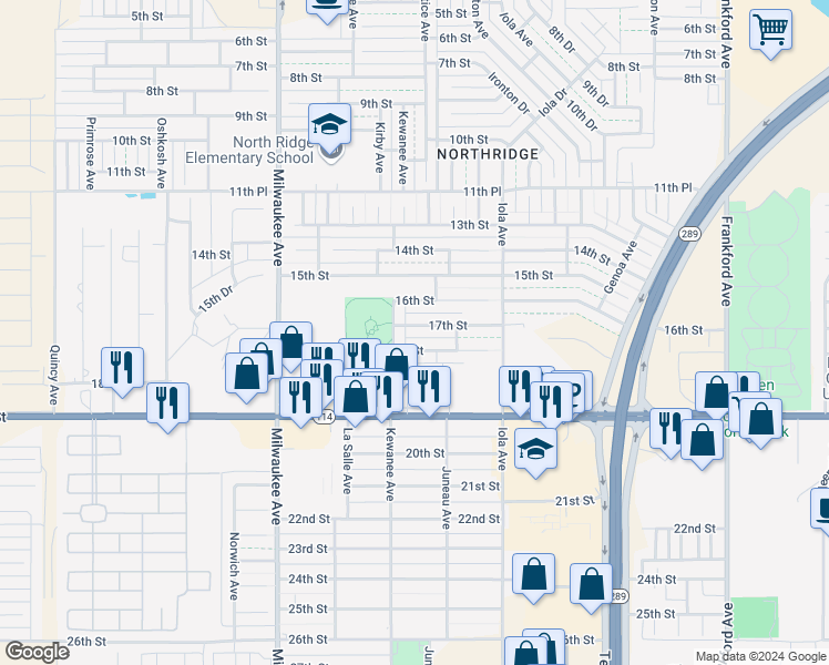 map of restaurants, bars, coffee shops, grocery stores, and more near 6217 17th Street in Lubbock