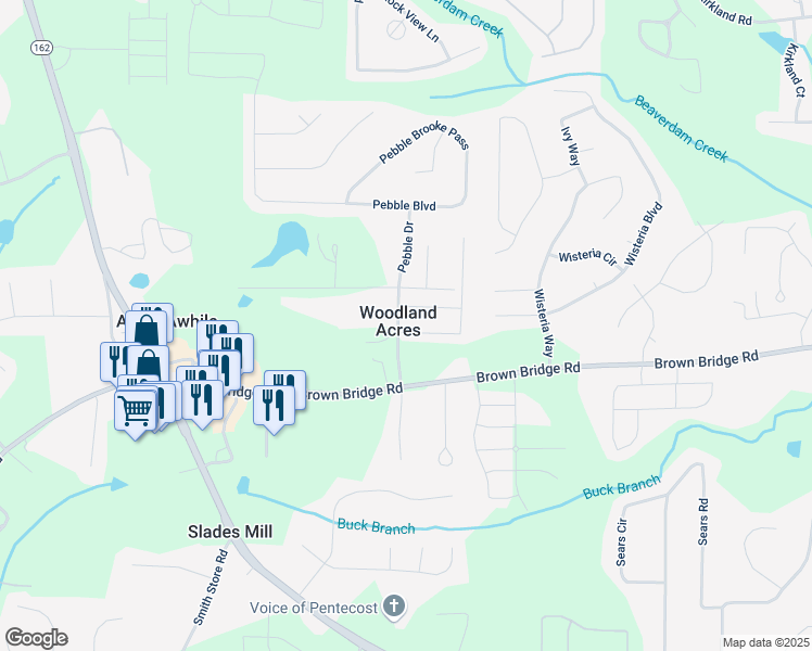 map of restaurants, bars, coffee shops, grocery stores, and more near 15 Mary Jane Lane in Covington