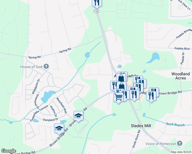 map of restaurants, bars, coffee shops, grocery stores, and more near 85 Salem Meadow Drive in Covington