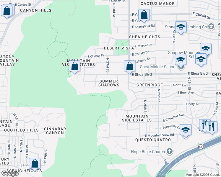 map of restaurants, bars, coffee shops, grocery stores, and more near 10402 North 23rd Street in Phoenix