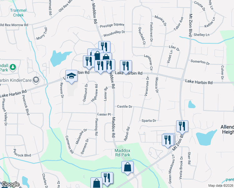 map of restaurants, bars, coffee shops, grocery stores, and more near 6384 Maddox Rd in Morrow