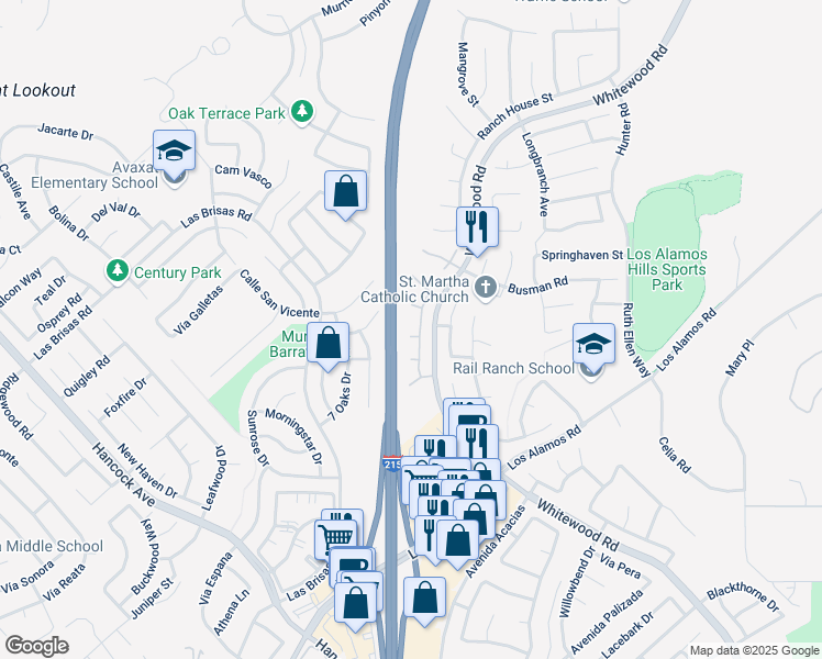 map of restaurants, bars, coffee shops, grocery stores, and more near 24804 Oakhurst in Murrieta