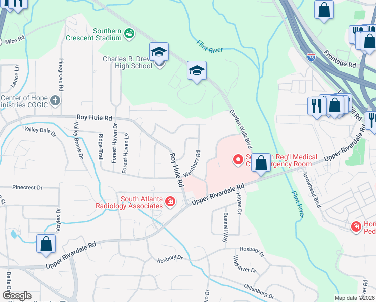 map of restaurants, bars, coffee shops, grocery stores, and more near 150 Tiffany Trail in Riverdale