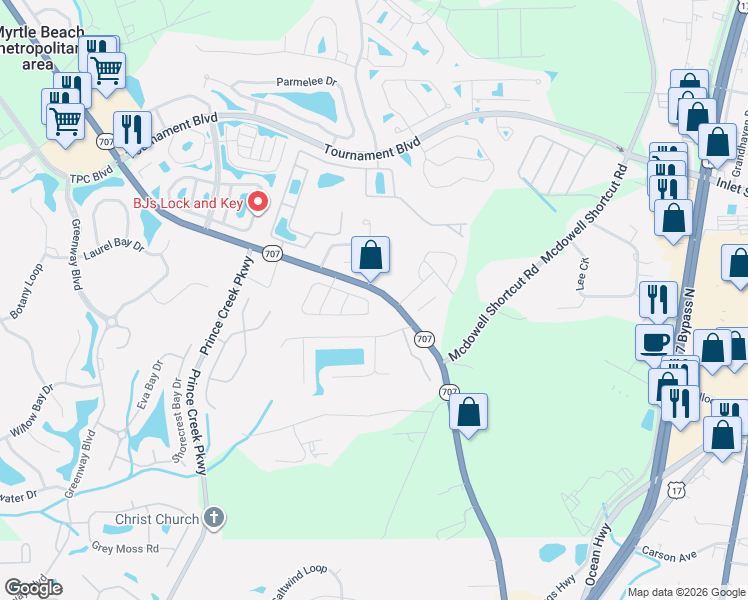 map of restaurants, bars, coffee shops, grocery stores, and more near 9565 Sullivan Drive in Murrells Inlet