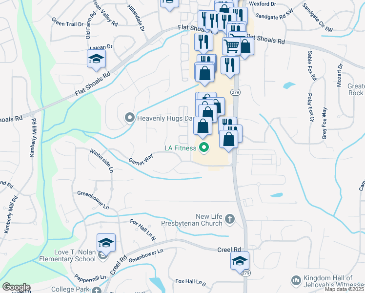 map of restaurants, bars, coffee shops, grocery stores, and more near 2745 Rocky Court in Atlanta