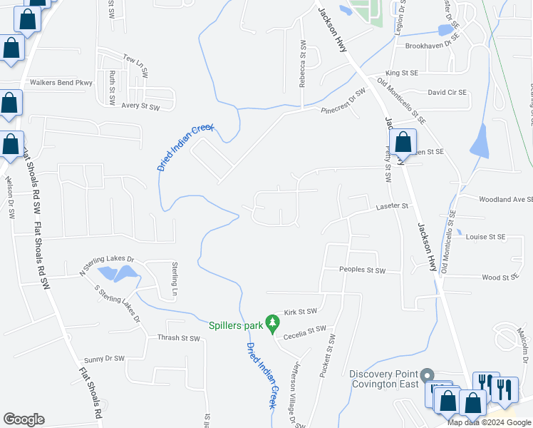 map of restaurants, bars, coffee shops, grocery stores, and more near 7107 Willow Green Court Southwest in Covington