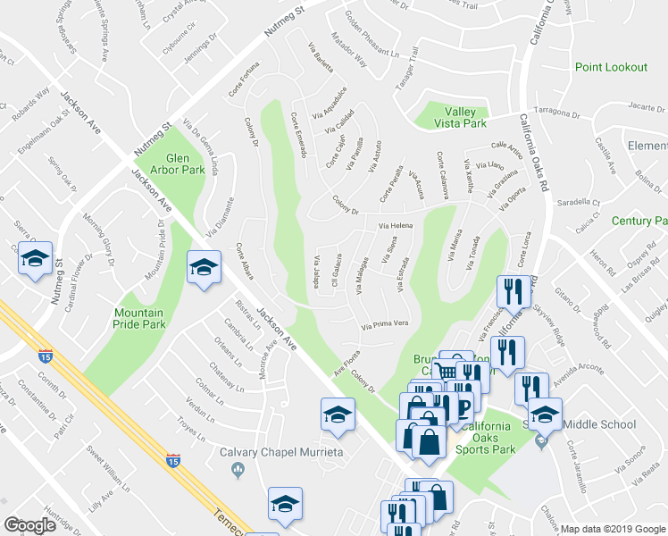 map of restaurants, bars, coffee shops, grocery stores, and more near 40561 Calle Galacia in Murrieta