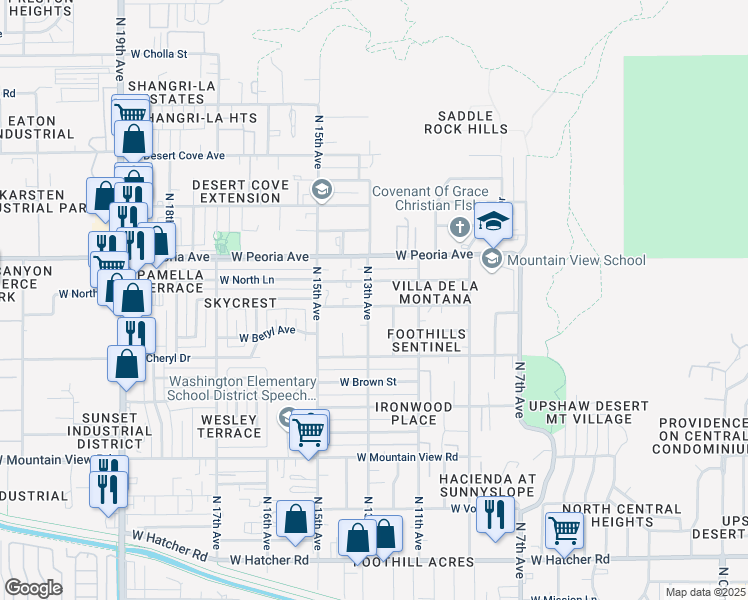 map of restaurants, bars, coffee shops, grocery stores, and more near 1240 West Cochise Drive in Phoenix