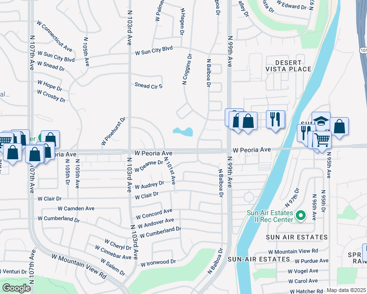 map of restaurants, bars, coffee shops, grocery stores, and more near 10040 West Peoria Avenue in Sun City