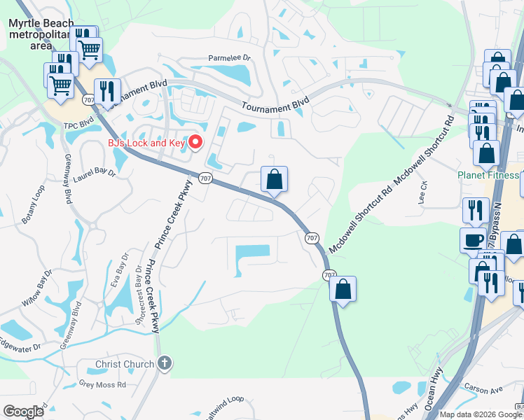 map of restaurants, bars, coffee shops, grocery stores, and more near 9576 Benji Drive in Murrells Inlet