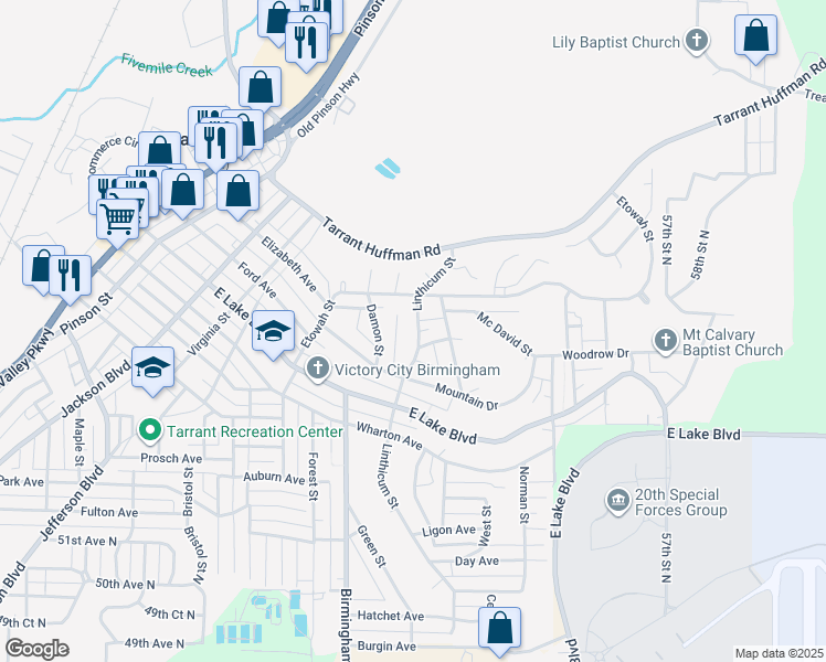map of restaurants, bars, coffee shops, grocery stores, and more near 1742 Linthicum Street in Birmingham