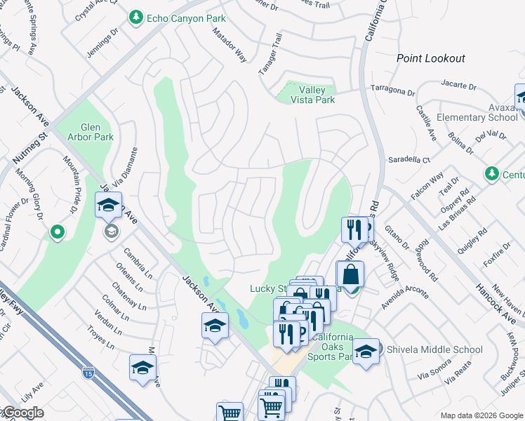 map of restaurants, bars, coffee shops, grocery stores, and more near 40413 Vía Estrada in Murrieta