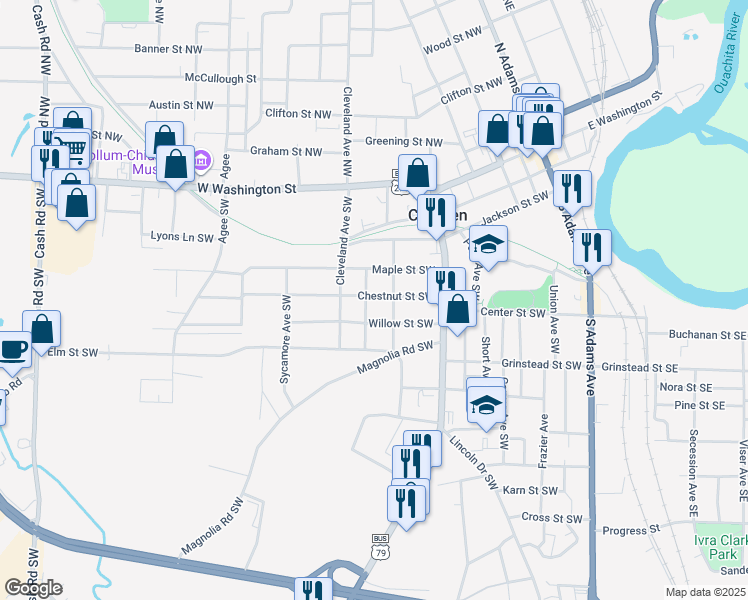 map of restaurants, bars, coffee shops, grocery stores, and more near 513 Chestnut Street Southwest in Camden