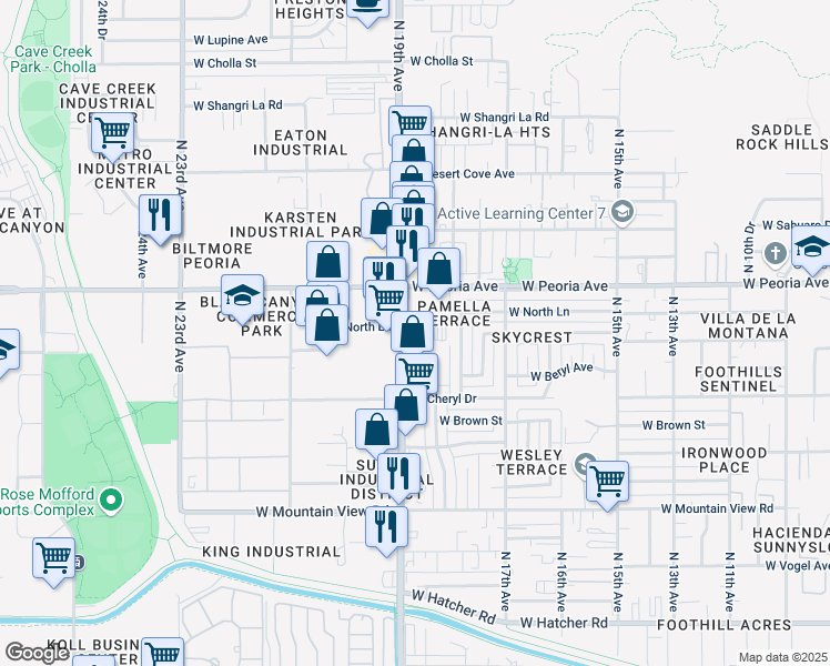 map of restaurants, bars, coffee shops, grocery stores, and more near 10401 North 19th Avenue in Phoenix