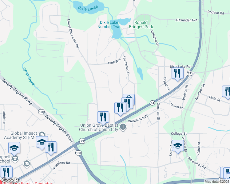 map of restaurants, bars, coffee shops, grocery stores, and more near 7513 Deer Creek Drive in Union City