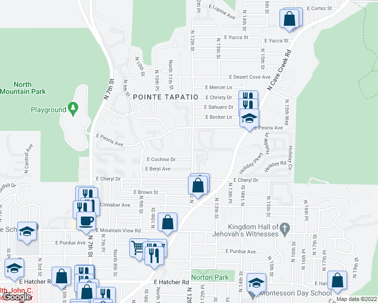 map of restaurants, bars, coffee shops, grocery stores, and more near 1113 East North Lane in Phoenix