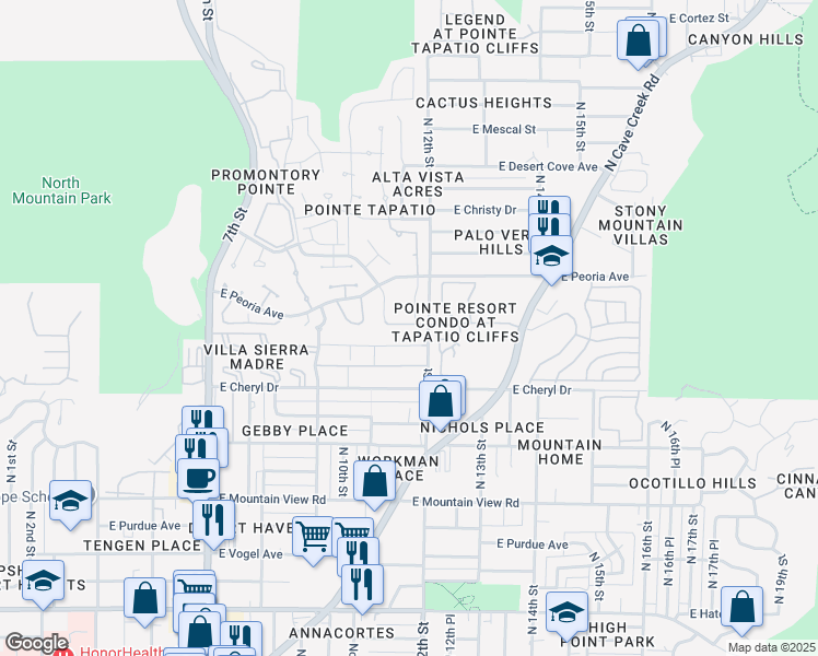 map of restaurants, bars, coffee shops, grocery stores, and more near 1113 East North Lane in Phoenix