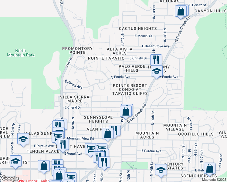 map of restaurants, bars, coffee shops, grocery stores, and more near 1113 East North Lane in Phoenix