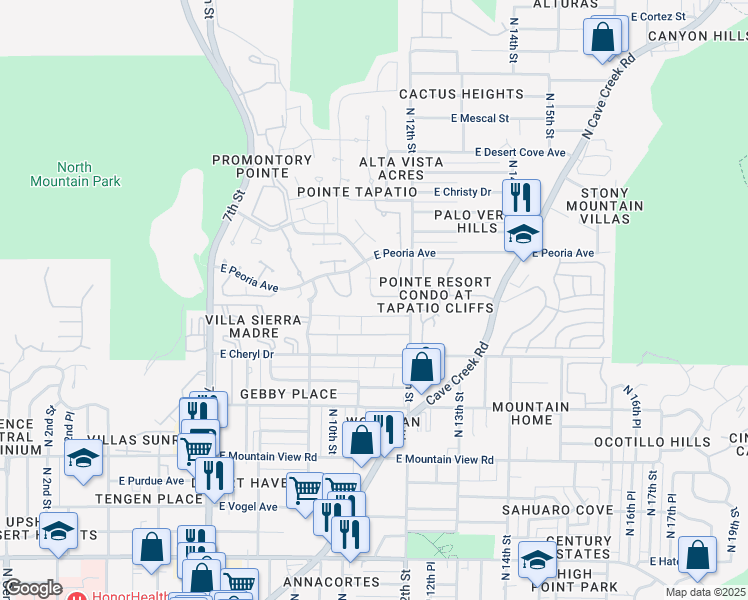 map of restaurants, bars, coffee shops, grocery stores, and more near 1113 East North Lane in Phoenix