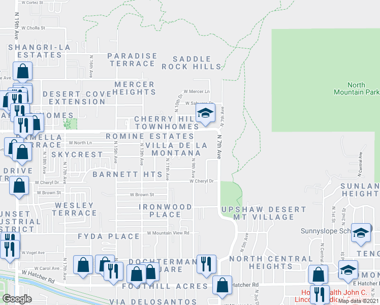 map of restaurants, bars, coffee shops, grocery stores, and more near 10402 North 9th Avenue in Phoenix