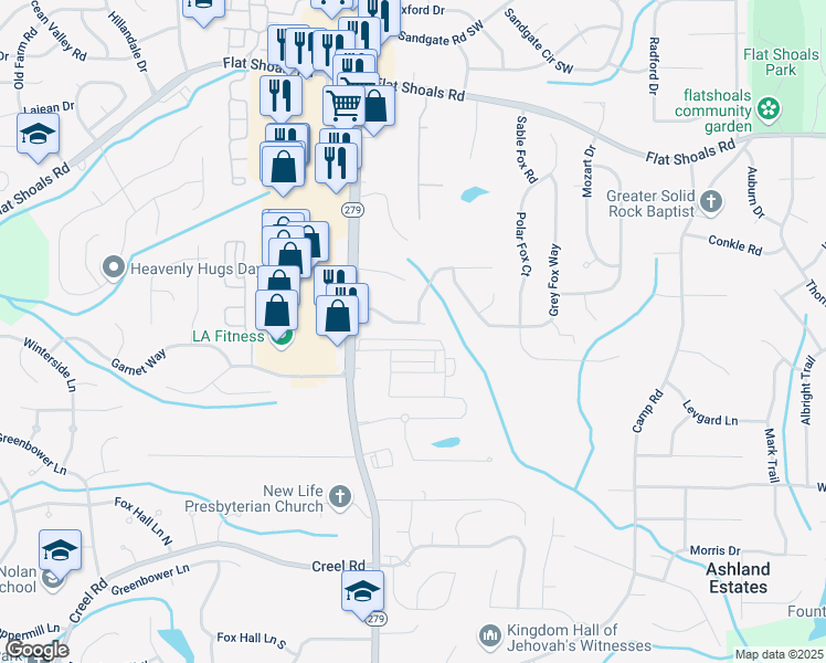 map of restaurants, bars, coffee shops, grocery stores, and more near 2306 Hackamore Drive in Atlanta