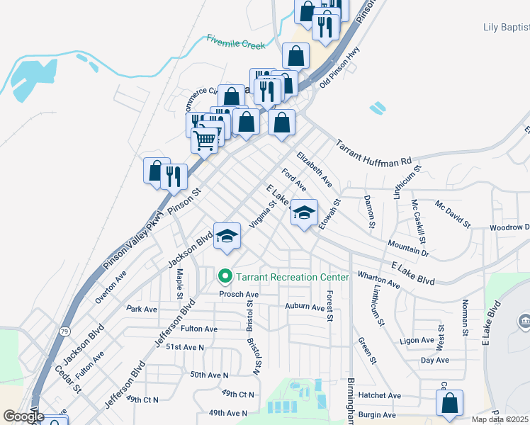 map of restaurants, bars, coffee shops, grocery stores, and more near 1301 Wharton Avenue in Birmingham