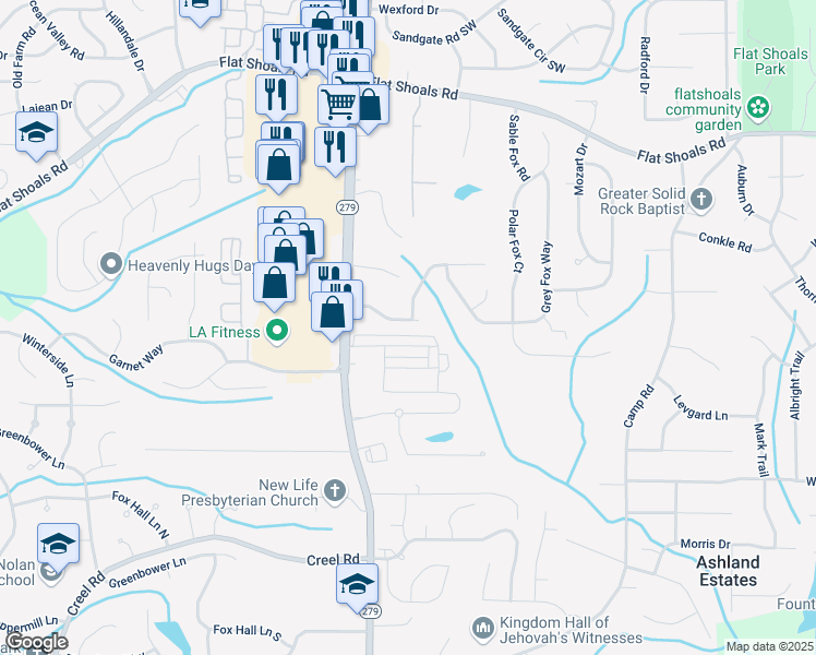map of restaurants, bars, coffee shops, grocery stores, and more near 2306 Hackamore Drive in Atlanta