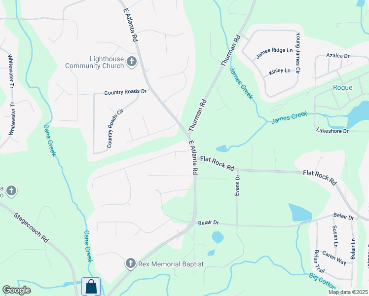 map of restaurants, bars, coffee shops, grocery stores, and more near 20 Carriage Circle in Stockbridge