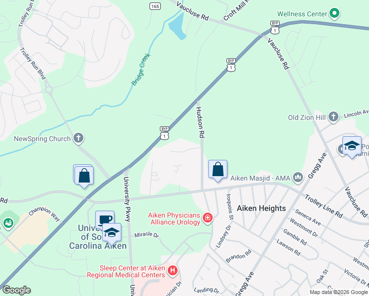 map of restaurants, bars, coffee shops, grocery stores, and more near 124 Joshua Lane in Aiken