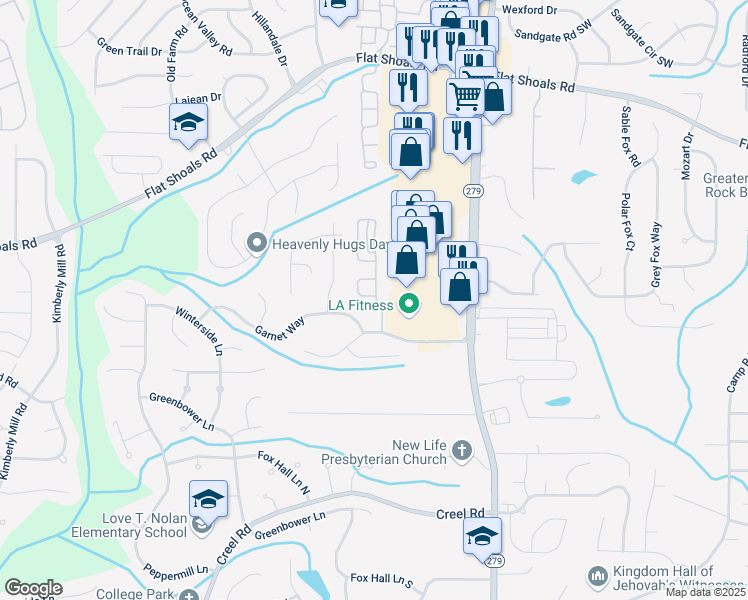 map of restaurants, bars, coffee shops, grocery stores, and more near 2757 Rocky Court in Atlanta