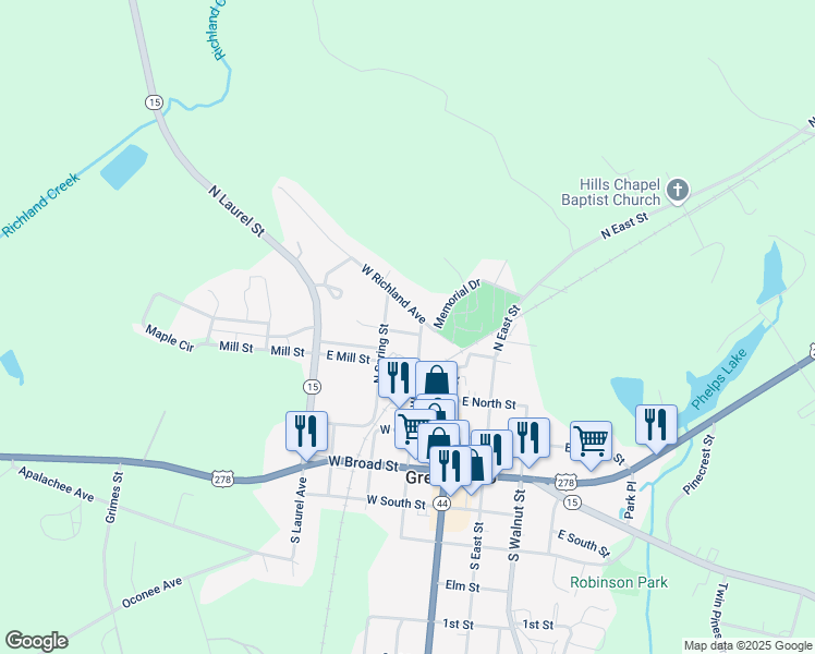 map of restaurants, bars, coffee shops, grocery stores, and more near 201 1st Avenue in Greensboro