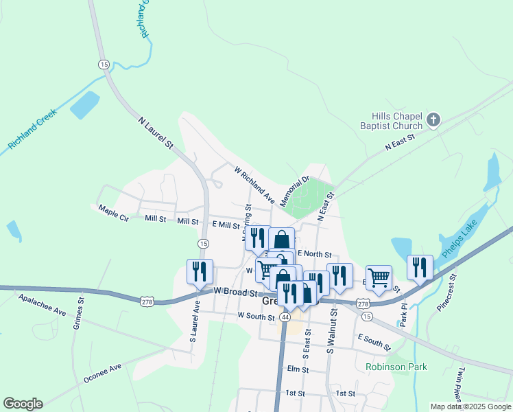 map of restaurants, bars, coffee shops, grocery stores, and more near 201 1st Avenue in Greensboro