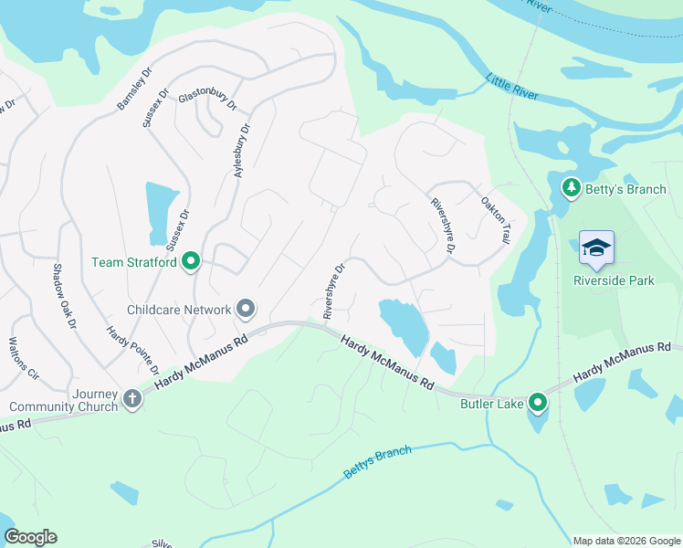 map of restaurants, bars, coffee shops, grocery stores, and more near 1095 Rivershyre Drive in Evans