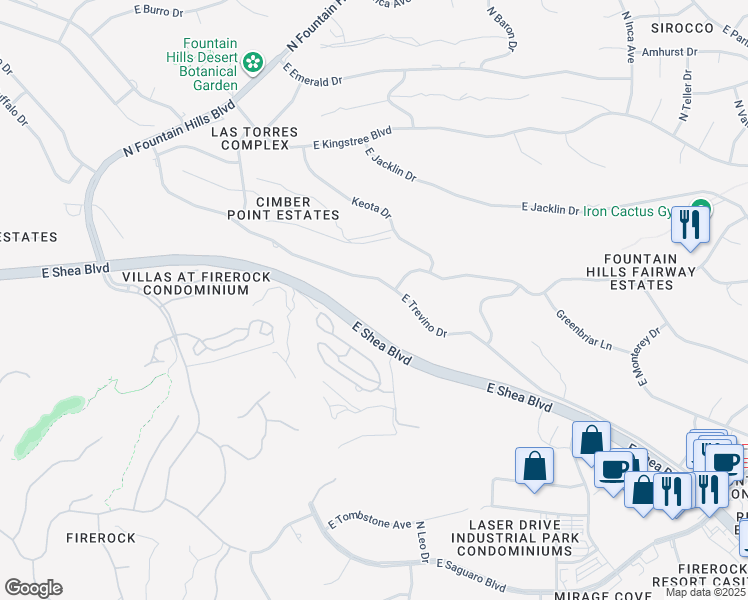 map of restaurants, bars, coffee shops, grocery stores, and more near 16309 East Trevino Drive in Fountain Hills