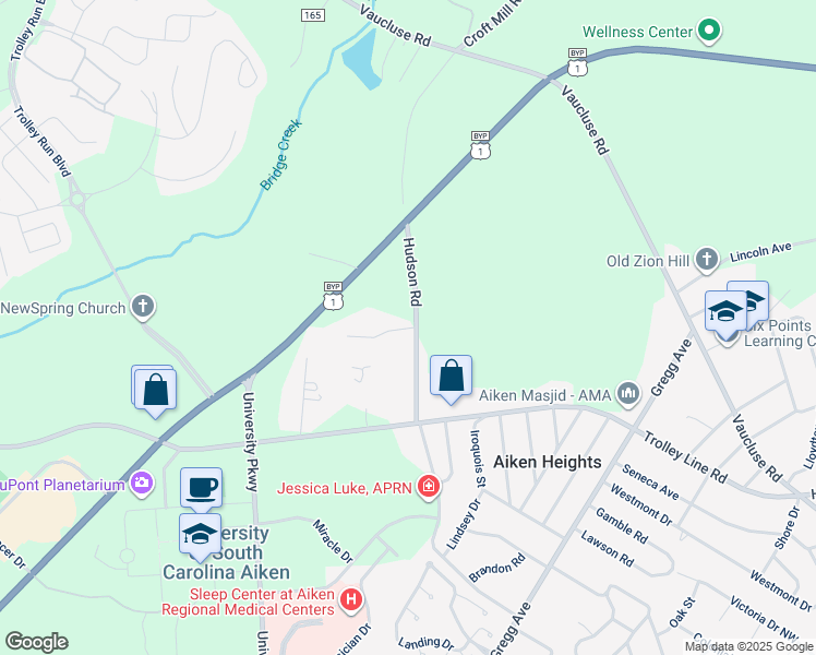 map of restaurants, bars, coffee shops, grocery stores, and more near 104 Joshua Lane in Aiken