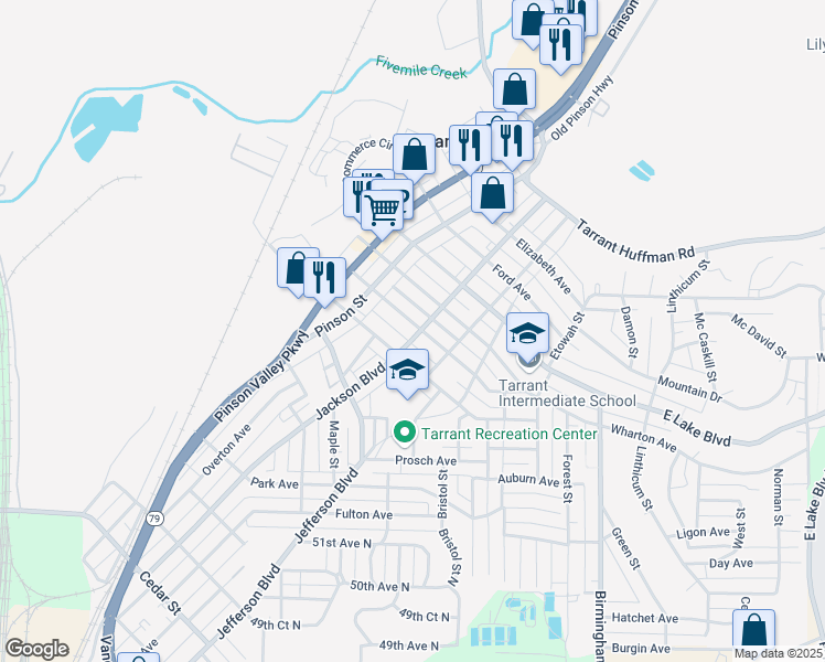 map of restaurants, bars, coffee shops, grocery stores, and more near 1153 Sloan Avenue in Birmingham