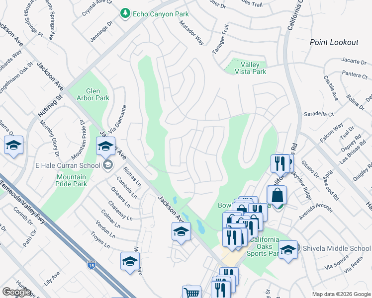 map of restaurants, bars, coffee shops, grocery stores, and more near 40550 Calle Galacia in Murrieta