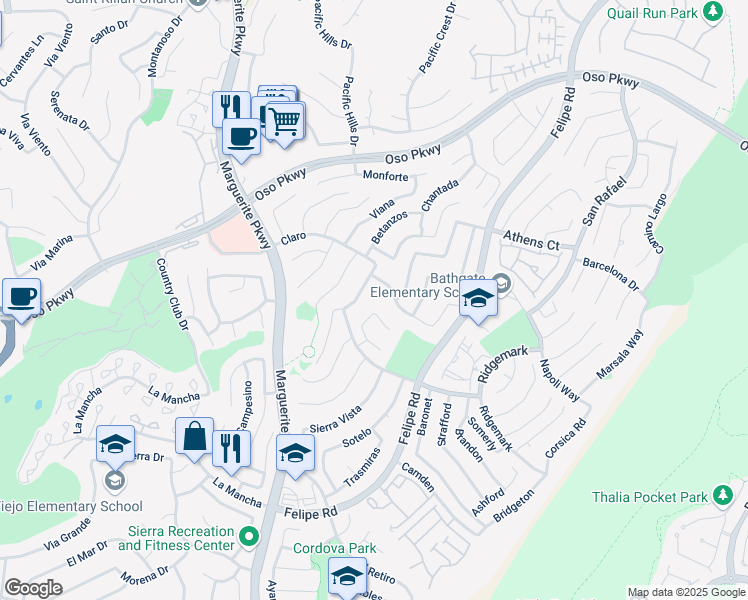 map of restaurants, bars, coffee shops, grocery stores, and more near 26341 Ambia in Mission Viejo