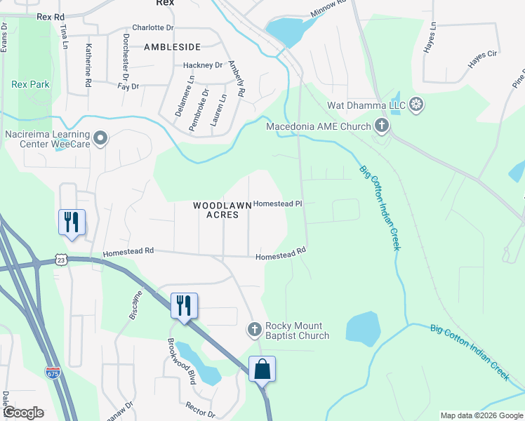 map of restaurants, bars, coffee shops, grocery stores, and more near 85 Homestead Place in Rex