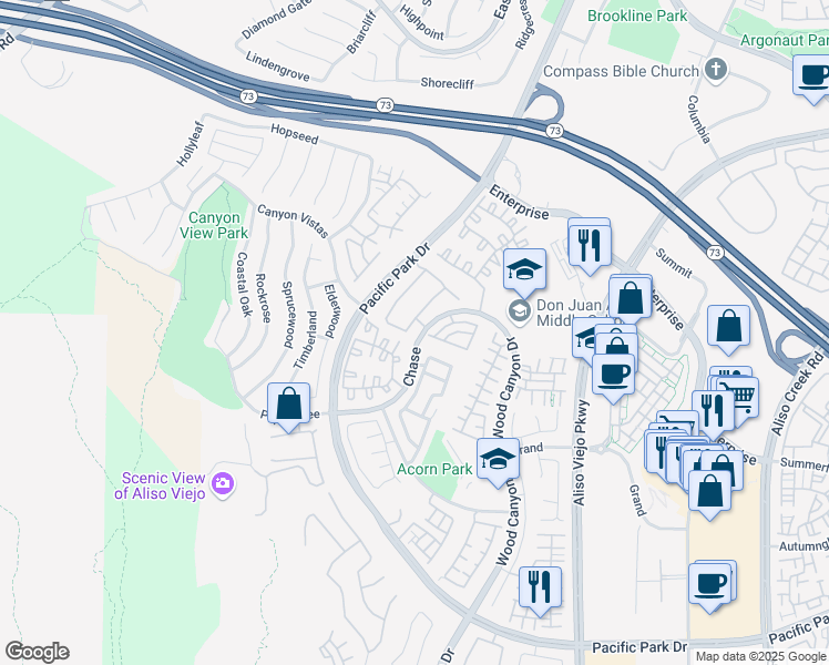 map of restaurants, bars, coffee shops, grocery stores, and more near 92 Carlsbad Lane in Aliso Viejo