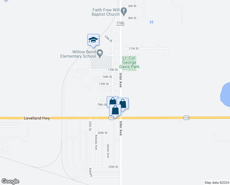 map of restaurants, bars, coffee shops, grocery stores, and more near 8707 16th Street in Lubbock