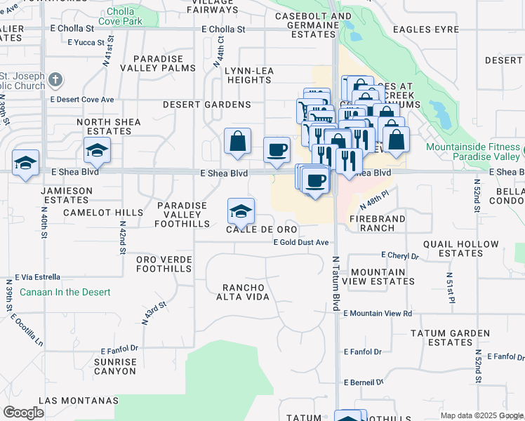 map of restaurants, bars, coffee shops, grocery stores, and more near 4550 East Cochise Road in Phoenix