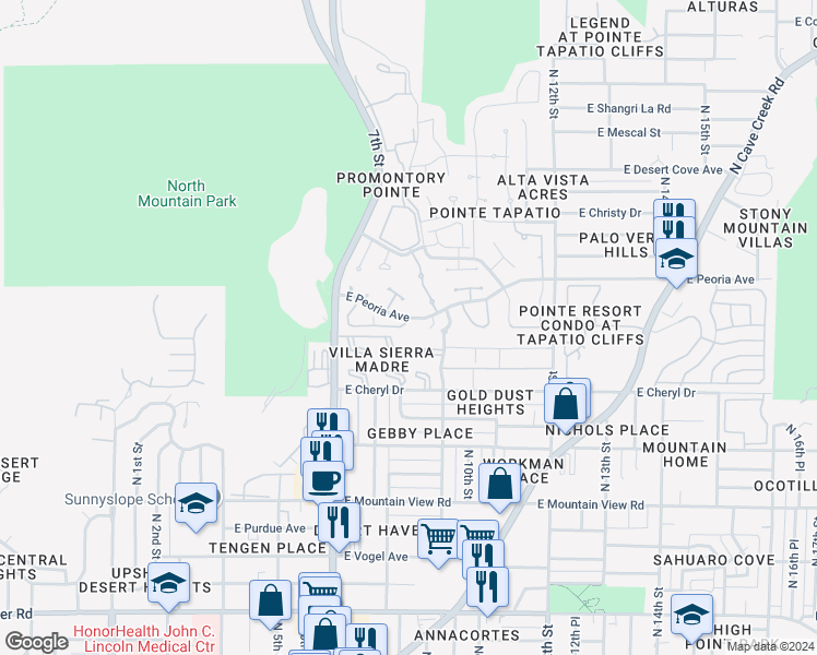 map of restaurants, bars, coffee shops, grocery stores, and more near 829 East North Lane in Phoenix