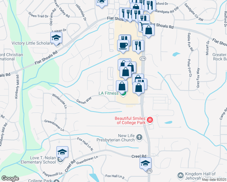 map of restaurants, bars, coffee shops, grocery stores, and more near 2745 Rocky Court in Atlanta