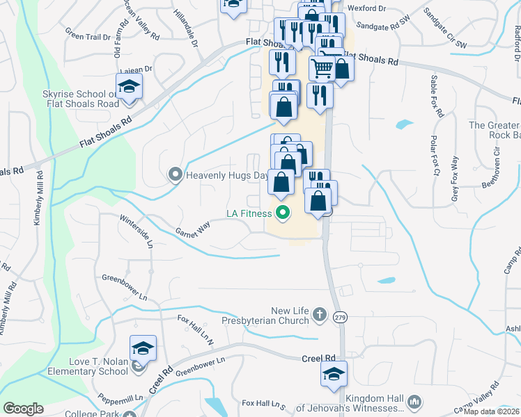 map of restaurants, bars, coffee shops, grocery stores, and more near 2745 Rocky Court in Atlanta