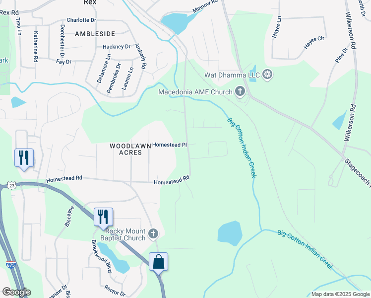 map of restaurants, bars, coffee shops, grocery stores, and more near 25 Homestead Place in Rex